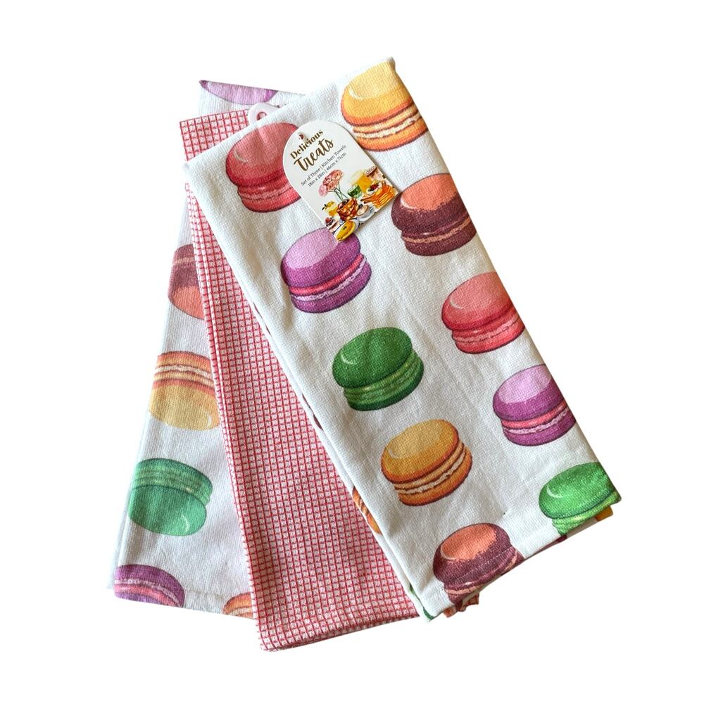 Macaroon Kitchen Towels 18x28 Pop of Color Set of 3 by Mireille Designs NEW